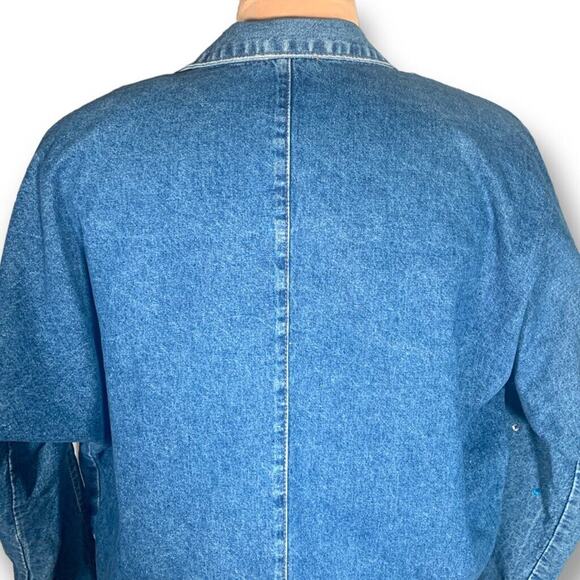 Vintage 90s Match Denim Blazer Jacket Oversized Rhinestone Sequin Jean Coat - Picture 4 of 11